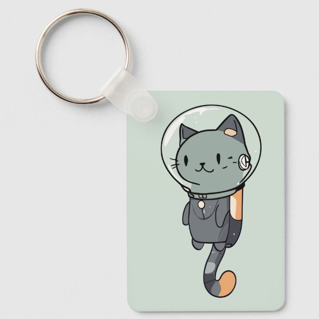 Cute Kawaii Astronaut Cat Keychain (Front)