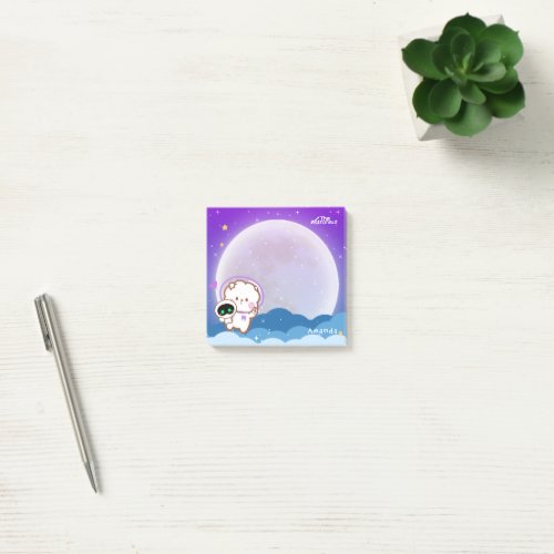 Cute Kawaii Astronaut Jinnie on Purple Space Post_ Post_it Notes