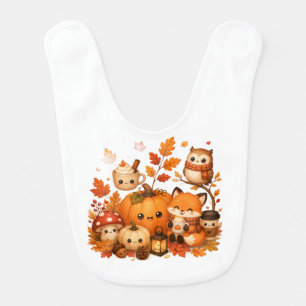 Cute Kawaii Autumn Pumpkin Fox Owl Fall Animals Baby Bib
