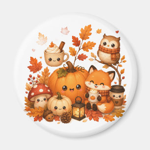Cute Kawaii Autumn Pumpkin Fox Owl Fall Animals Magnet