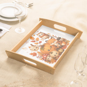 Cute Kawaii Autumn Pumpkin Fox Owl Fall Animals Serving Tray