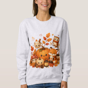 Cute Kawaii Autumn Pumpkin Fox Owl Fall Animals  Sweatshirt