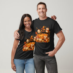 Cute Kawaii Autumn Pumpkin Fox Owl Fall Animals  T-Shirt