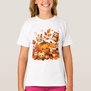 Cute Kawaii Autumn Pumpkin Fox Owl Fall Animals T-Shirt