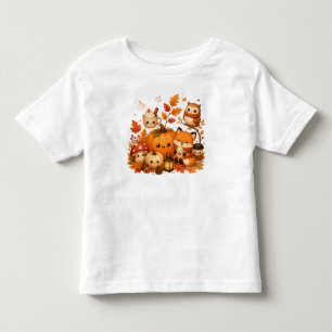 Cute Kawaii Autumn Pumpkin Fox Owl Fall Animals  Toddler T-shirt