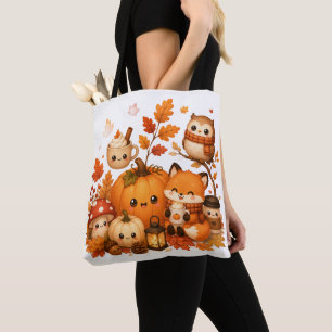 Cute Kawaii Autumn Pumpkin Fox Owl Fall Animals Tote Bag