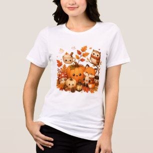Cute Kawaii Autumn Pumpkin Fox Owl Fall Animals Tri-Blend Shirt