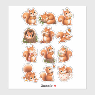 Cute Kawaii Autumn Squirrel Chibi Clipart Sheet Sticker