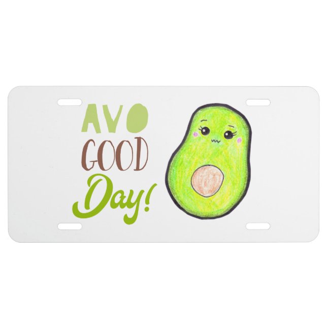 cute Kawaii Avocado Avo good day tropical fruit License Plate (Front)