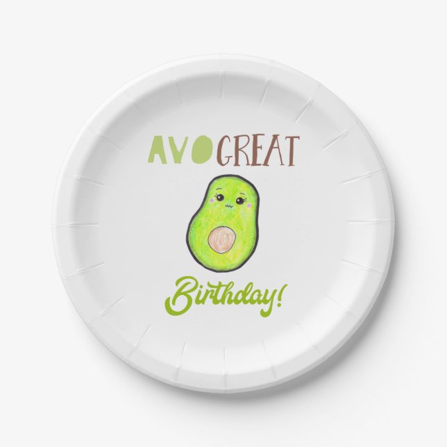 Cute Kawaii Avocado Avo Great Birthday Sweet Paper Plates (Front)