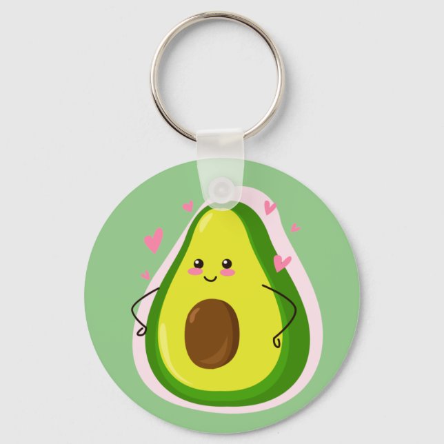 Cute Kawaii Avocado Cartoon Drawing Keychain (Front)