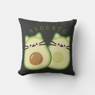 Cute Kawaii Avocado Cat Mashup  Throw Pillow