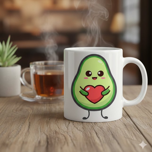 Cute Kawaii Avocado Heart Love - Adorable Healthy  Two-Tone Coffee Mug (Creator Uploaded)