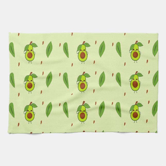 Cute kawaii avocado kitchen towel (Horizontal)