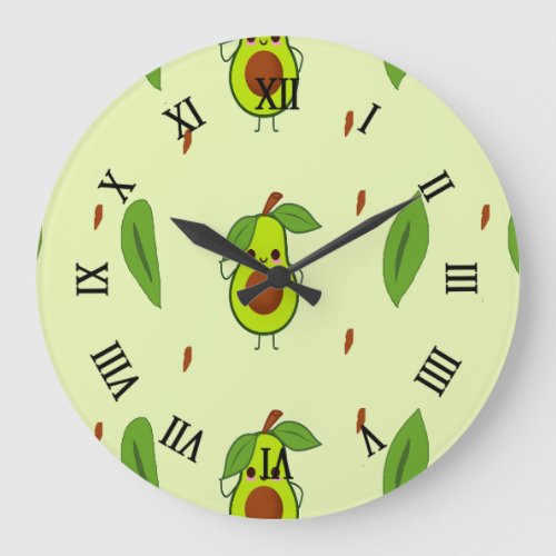 Cute kawaii avocado large clock