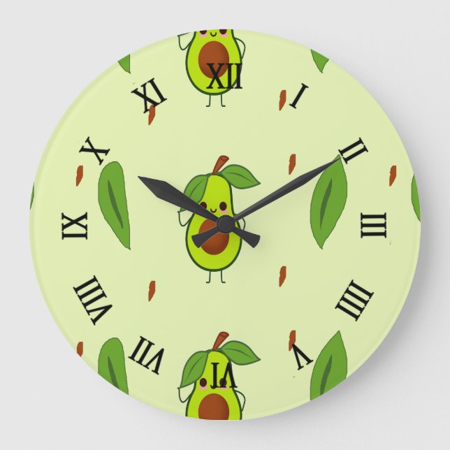 Cute kawaii avocado large clock (Front)
