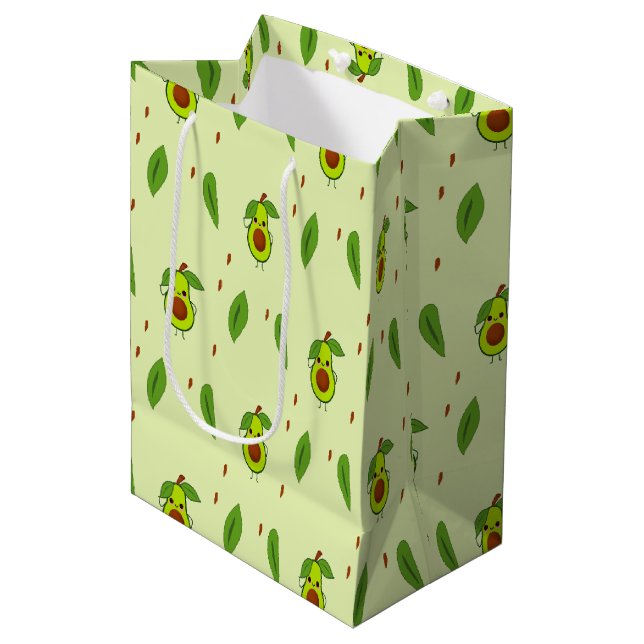 Cute kawaii avocado on green medium gift bag (Front Angled)