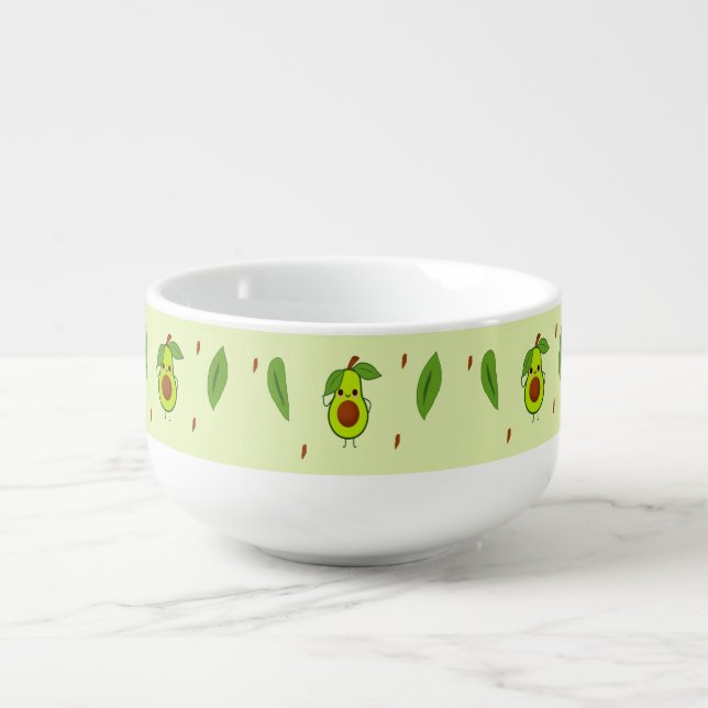 Cute kawaii avocado on green soup mug (Front)