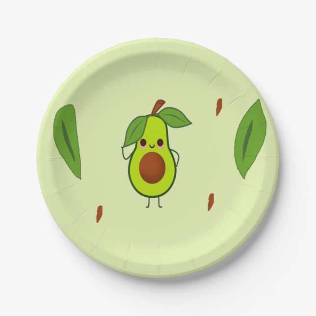 Cute kawaii avocado paper plates (Front)