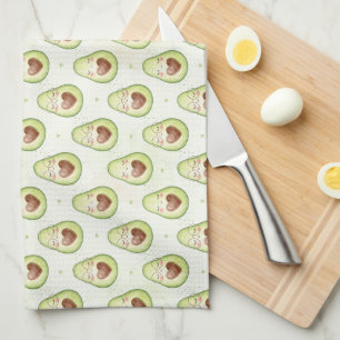Cute Kawaii Avocado Pattern Funny Food Kitchen Towel
