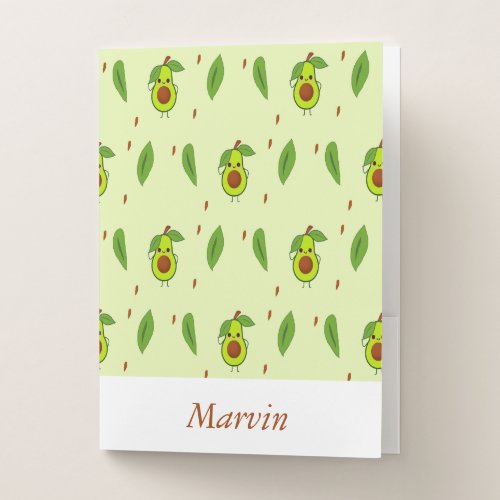 Cute kawaii avocado pocket folder