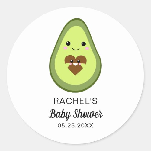 cute kawaii avocado pregnant baby shower fiesta classic round sticker