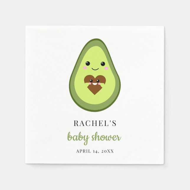 Cute Kawaii Avocado Pregnant Baby Shower Fiesta Napkins (Front)