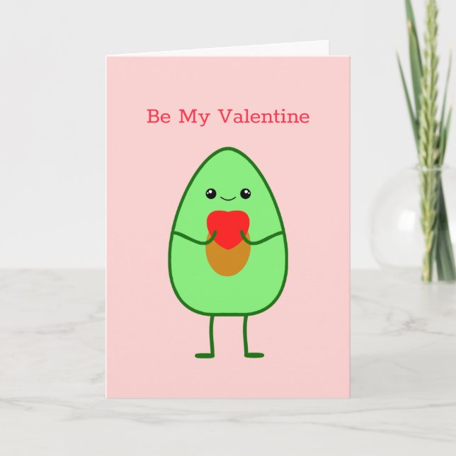 Cute kawaii Avocado Red Heart Be My Valentine  Card (Front)