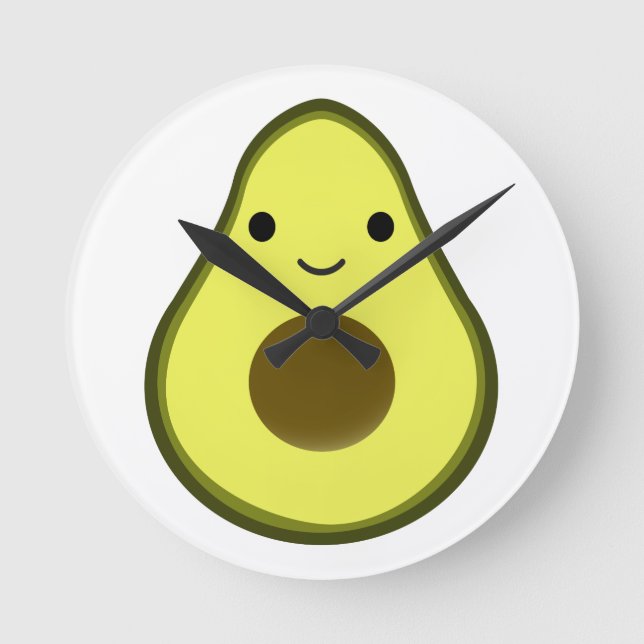Cute Kawaii Avocado Round Clock (Front)