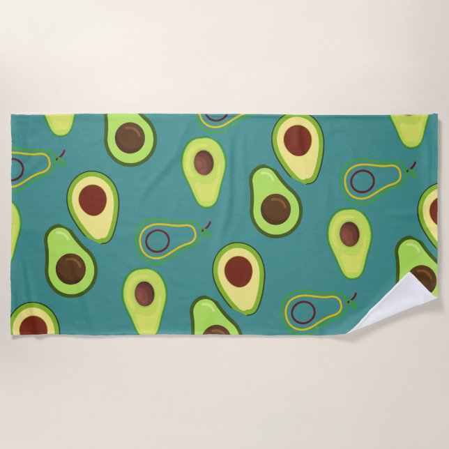 Cute Kawaii Avocado slice summer gradient Pattern Beach Towel (Front)