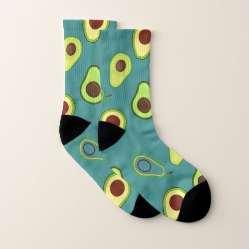 Cute Kawaii Avocado slice summer gradient Pattern Socks