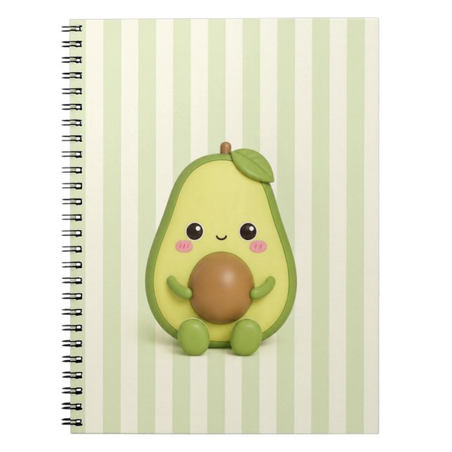 Cute Kawaii Avocado Spiral Notebook (Front)