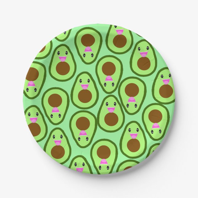 Cute Kawaii Avocado Vegan Paper Plates (Front)