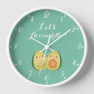Cute Kawaii Avocados Couple Funny Let's Avocuddle Clock