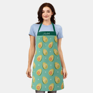 Cute Kawaii Avocados Let's Avocuddle Pattern Apron