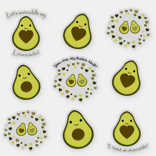 Cute Kawaii Avocados Sticker Set
