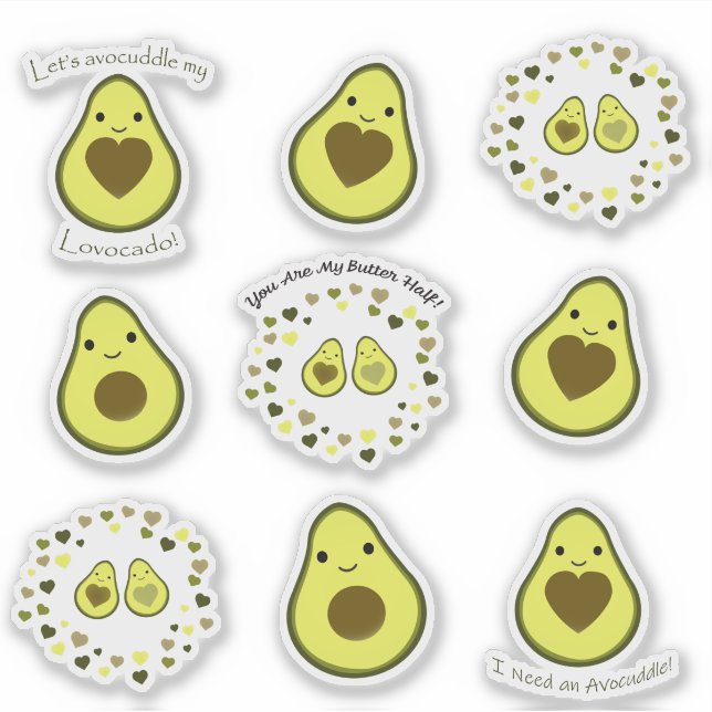Cute Kawaii Avocados Sticker Set (Front)