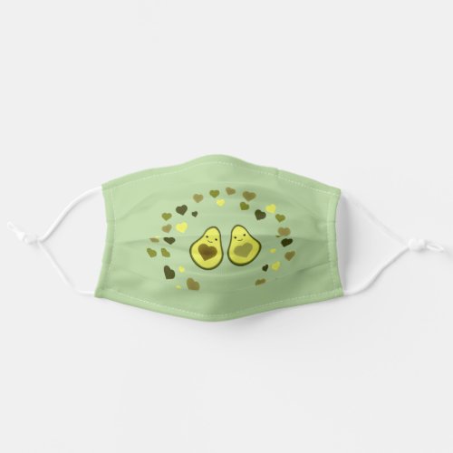 Cute Kawaii Avocados Surrounded by Hearts Adult Cloth Face Mask