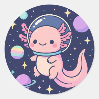 Cute Kawaii Axolotl Astronaut – Retro Space Advent Classic Round Sticker