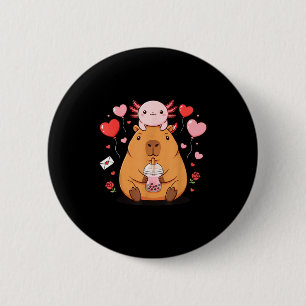 Cute Kawaii Axolotl Capybara Bubble Tea Boys Girls Button