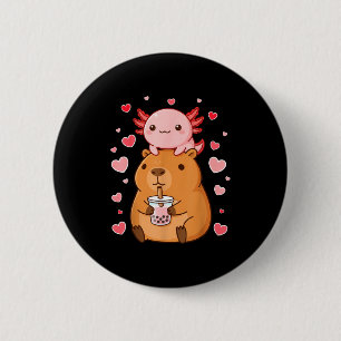 Cute Kawaii Axolotl Capybara Bubble Tea Boys Girls Button