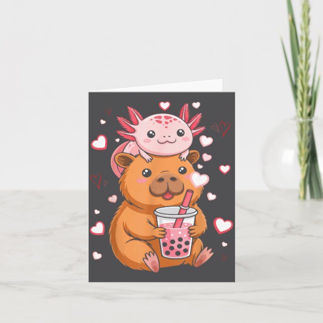 Cute Kawaii Axolotl Capybara Bubble Tea Boys Girls Card (Front)