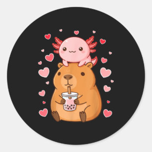 Cute Kawaii Axolotl Capybara Bubble Tea Boys Girls Classic Round Sticker