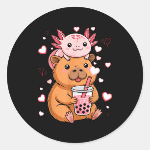 Cute Kawaii Axolotl Capybara Bubble Tea Boys Girls Classic Round Sticker