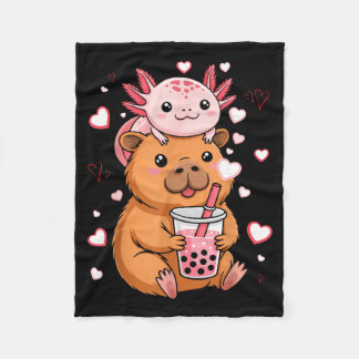 Cute Kawaii Axolotl Capybara Bubble Tea Boys Girls Fleece Blanket