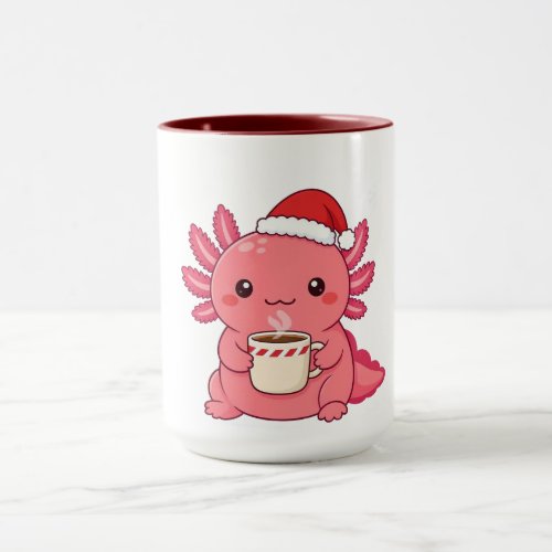 Cute Kawaii Axolotl Christmas Red Two-Tone Mug