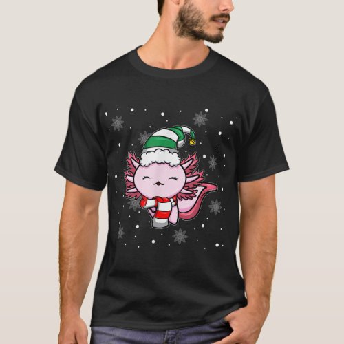 Cute Kawaii Axolotl Elf Christmas Santa Hat T_Shirt