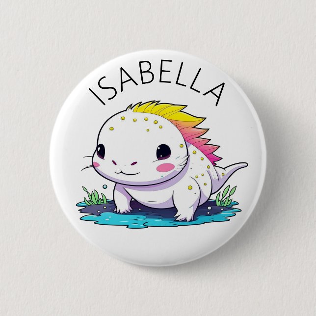 Cute Kawaii Axolotl Illustration Personalized Button (Front)