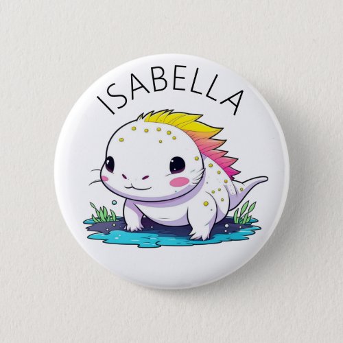 Cute Kawaii Axolotl Illustration Personalized Button