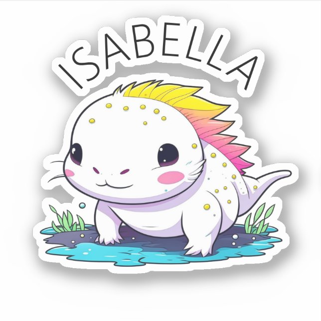 Cute Kawaii Axolotl Illustration Personalized Sticker (Front)
